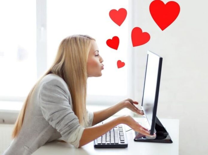 Girl doing Digital Romance in Front of Screen