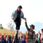 A student takes part in an activity during 'A Day with the Company Commander' organised by Assam Rifles