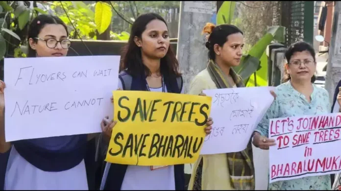 Guwahati Residents Form Human Chain to Protest Tree Felling for Railway Overbridge