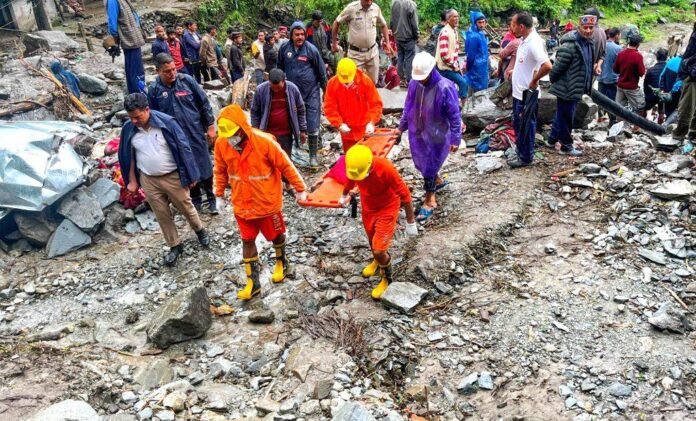 NDRF team rescuing people after landslide in Guwahati