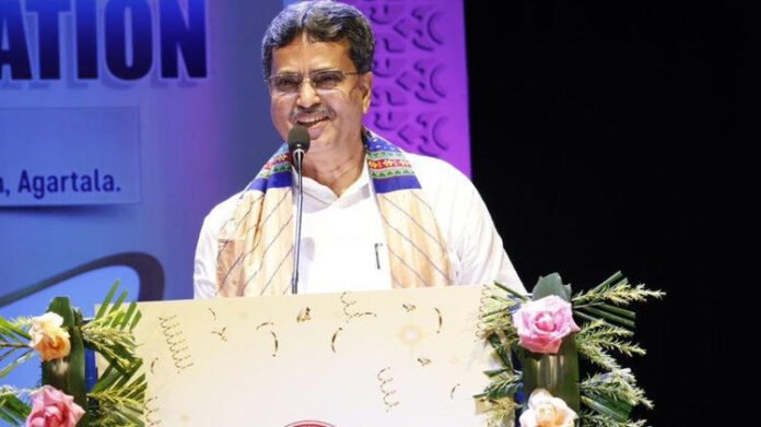 : CM Manik Saha speaking on AI in education at MBB University, Tripura