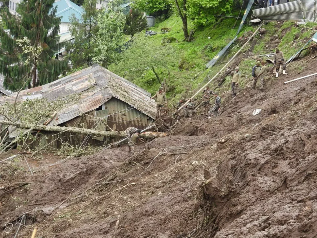 Indian Army soldiers search landslide-hit camp in Sikkim