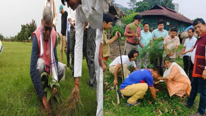 Students and villagers planting saplings during World Environment Day in East Siang, Arunachal Pradesh