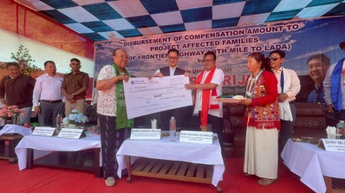 Kiren Rijiju addressing local gathering in Nafra on highway development