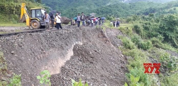 Railway track damage near New Haflong