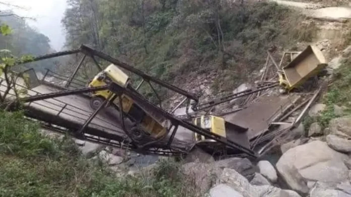 Sikkim Yuksom bridge collapse after heavy rainfall and landslides