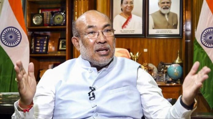 Manipur CM Biren Singh delivering speech on Patriots Day urging unity for peace