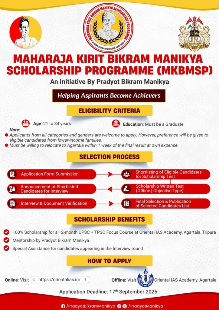 Civil Service Scholarship for Tripura Aspirants