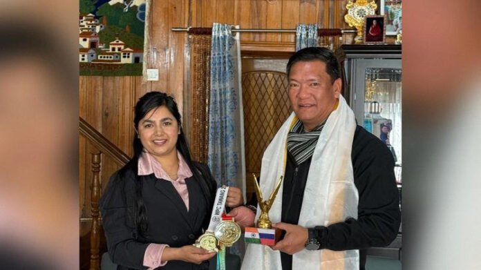 Arunachal CM felicitates national gold medalist Akbari Khatoon from Tawang