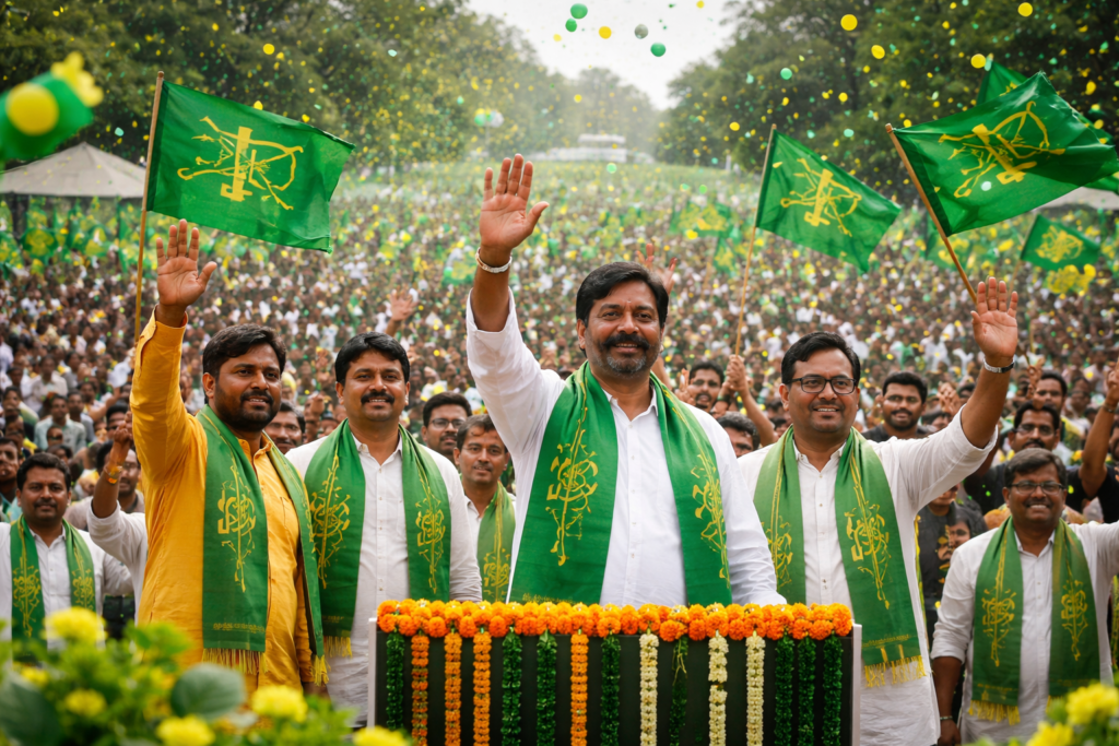 Assam elections 2026 JMM candidates rally with leaders addressing crowd in Assam