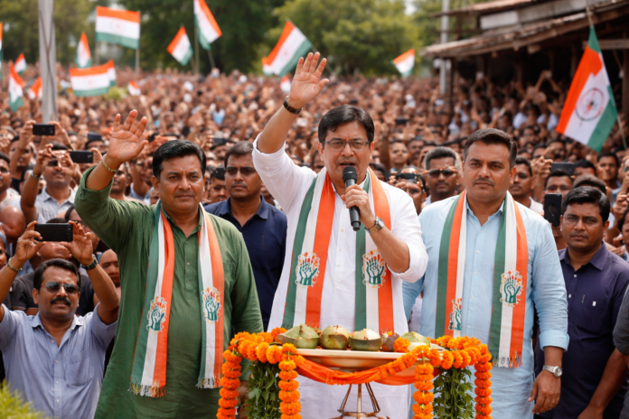 Pradip Kumar Sarkar at Congress rally Pradip Sarkar Abhayapuri campaign with promise of justice for Zubeen Garg in Assam elections