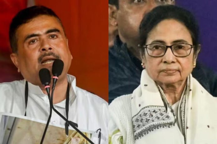 West Bengal CM Mamata Banerjee (R) will be taking on BJP leader Suvendu Adhikari (L) from South Kolkata's Bhabanipur.