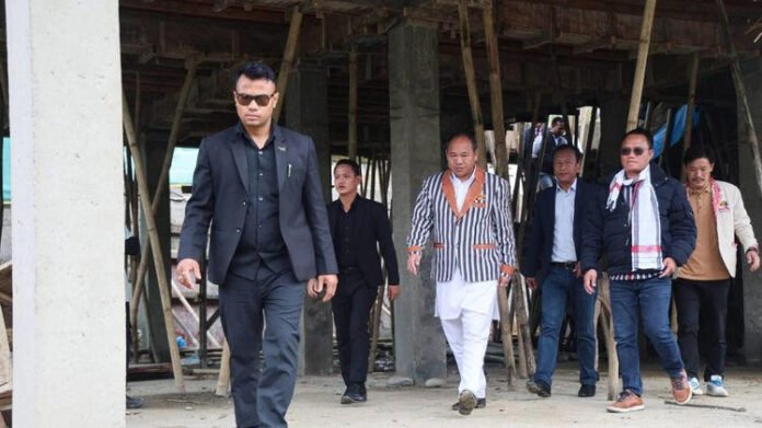 Arunachal Home Minister Mama Natung reviews construction of women police station in Koloriang