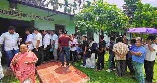 Tripura ADC Poll Voting Crowd High Turnout Tripura ADC poll turnout with voters queueing at polling station