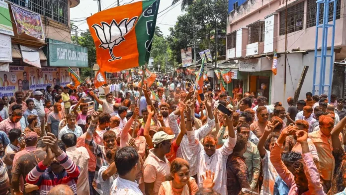 BJP supporters celebrating sweeping election victory in Darjeeling hills and Kalimpong