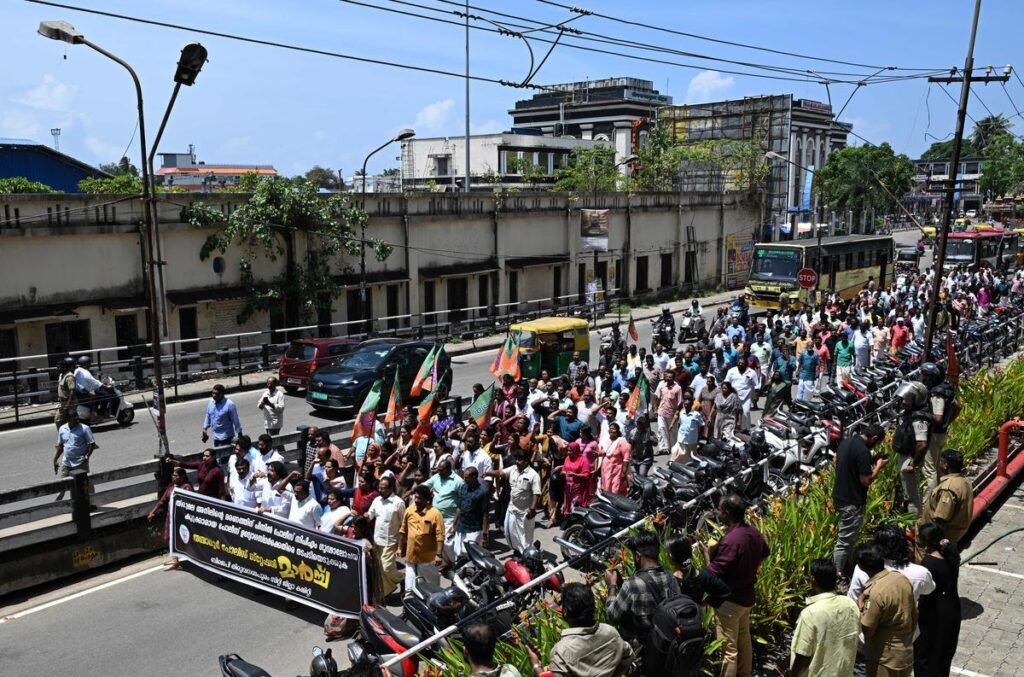 Dharmanagar Road Blockade Protest showing protesters demanding justice for BJP councillor death