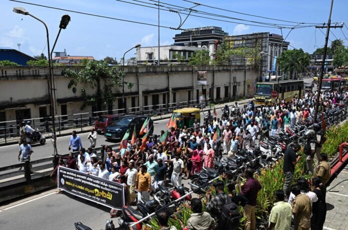 Dharmanagar Road Blockade Protest showing protesters demanding justice for BJP councillor death