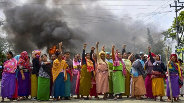 Community leaders at peace convention condemning bomb attack in Tronglaobi that killed two children in Manipur