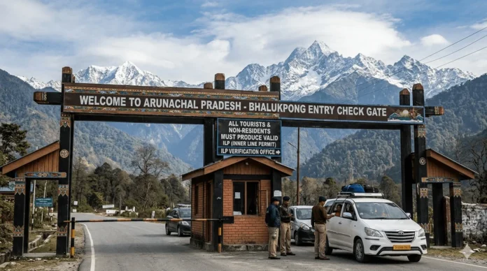 Security personnel conducting Inner Line Permit verification drive in Arunachal Pradesh