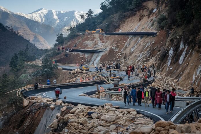 Damaged mountain road in North Sikkim under court-ordered inspection for maintenance review