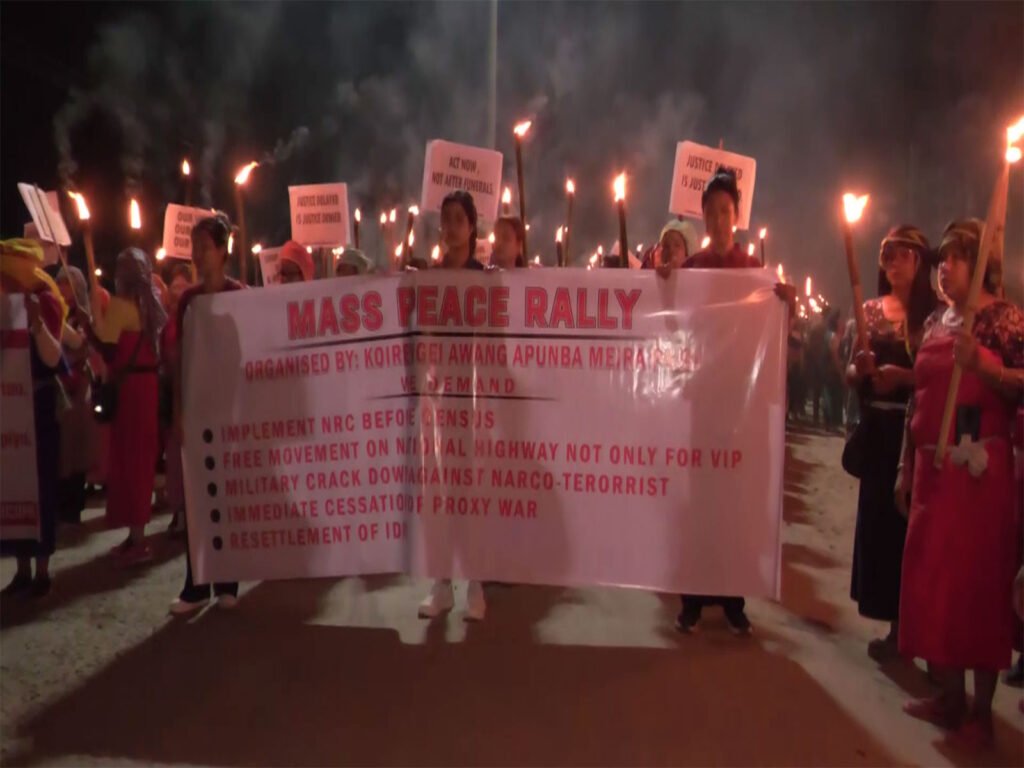 Women protesters demonstrating against hill excavation activities at Leimaching Hill in Imphal East