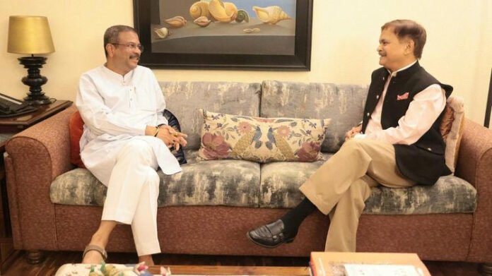 Dharmendra Pradhan reviews higher education growth in Northeast, meets Tripura University chancellor