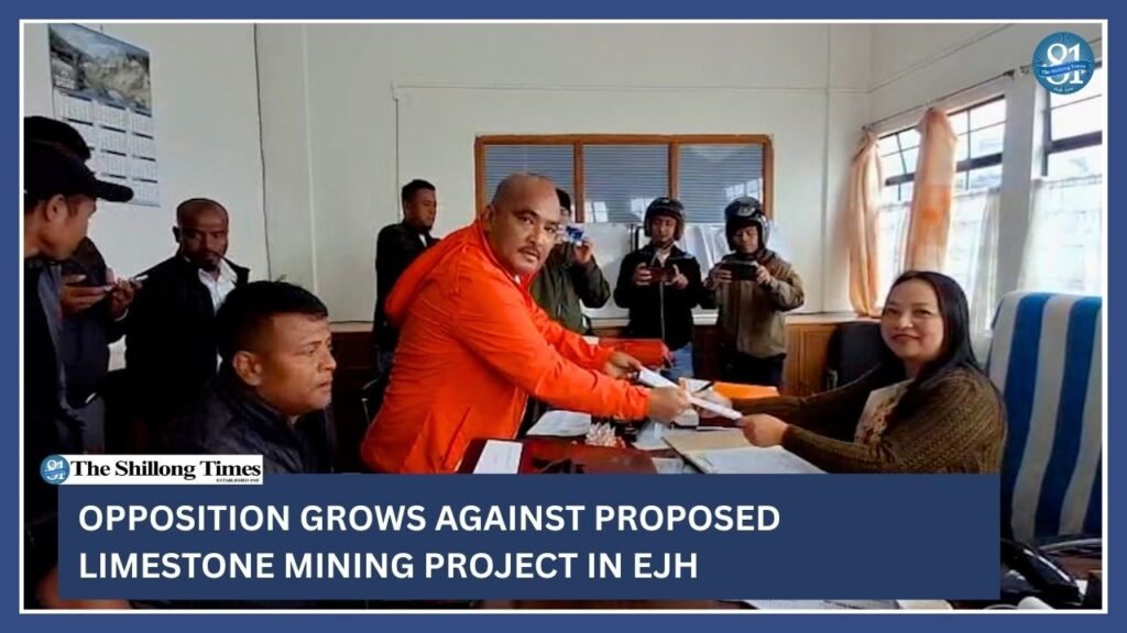 Protesters marching in Shillong against proposed limestone mining and cement project expansion