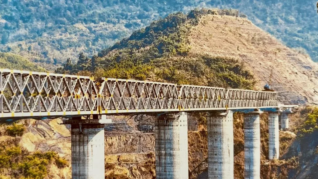 Broad gauge railway track and newly connected station infrastructure in remote hill region of Manipur under Northeast Frontier Railway project