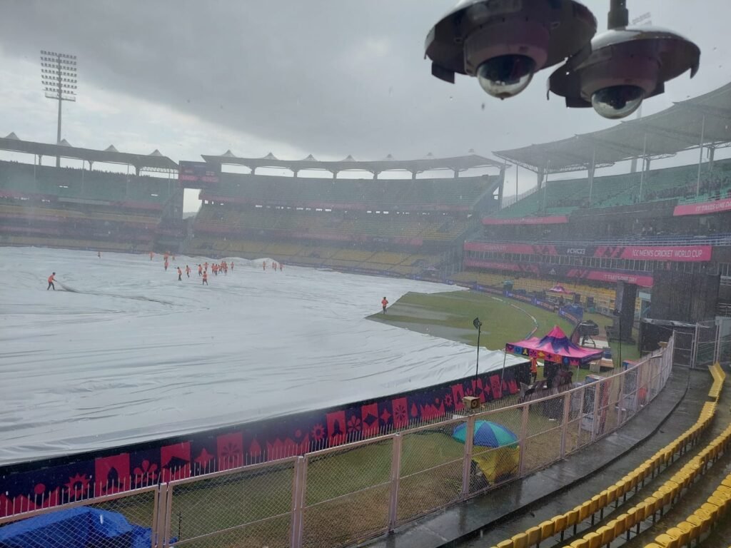 Guwahati Indoor Academy Rain showing flooded cricket grounds and indoor training efforts