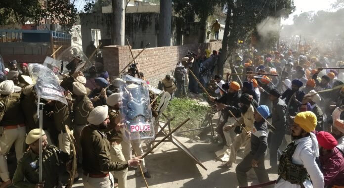 Security personnel deployed outside Canning police station during protests following arrest of a political leader