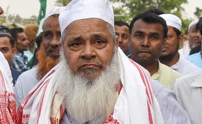 Badruddin Ajmal during political proceedings linked to Assam Assembly oath scheduling and Hajj travel plans