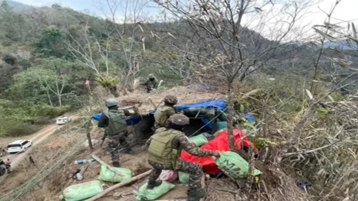 Security personnel conducting combing operations in Manipur hill districts during rescue mission