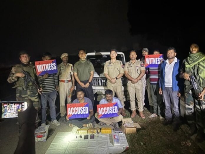 Cachar Police officers display seized narcotics during the Cachar Heroin Smuggling Bust involving a ₹7 crore heroin consignment.