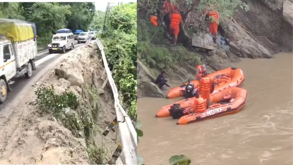 Rescue personnel conduct search activities during the Teesta River Recovery Operation in Sikkim.