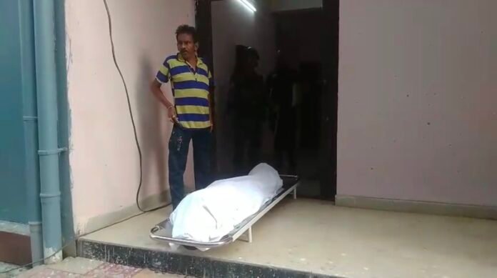 Police personnel outside Shantiniketan Medical College during the ongoing Shantiniketan Death Investigation in Agartala.