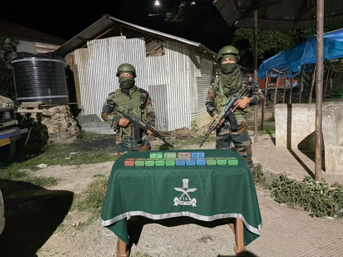 Mizoram Police inspect commercial trucks after recovering a suspected heroin consignment during a major anti-narcotics operation.