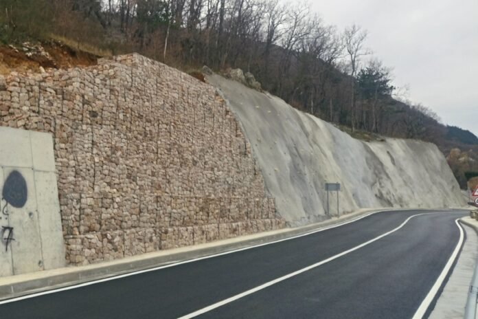 Newly constructed all-weather retaining walls along the Teesta River in Sikkim designed to protect highways from erosion and landslides.