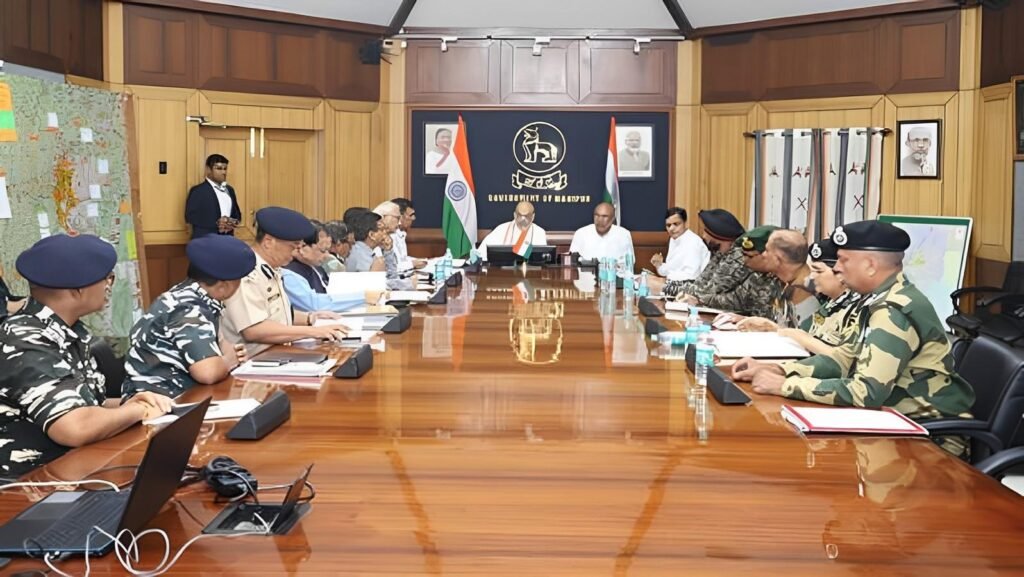 Officials operating a public helpline center providing verified security updates under Manipur Peace Monitoring Cell initiative.