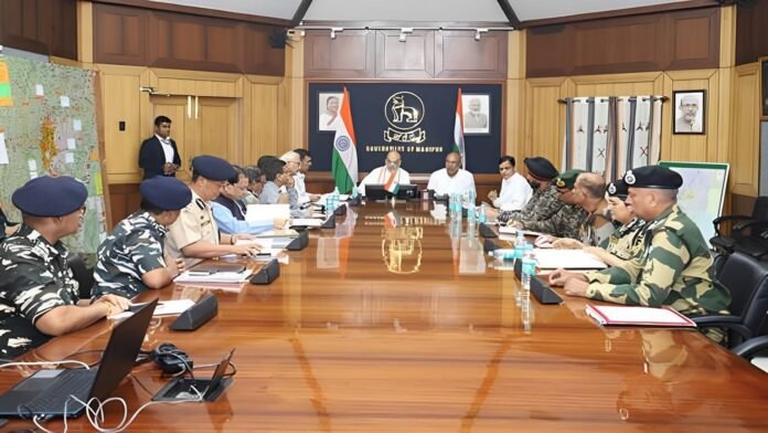 Officials operating a public helpline center providing verified security updates under Manipur Peace Monitoring Cell initiative.