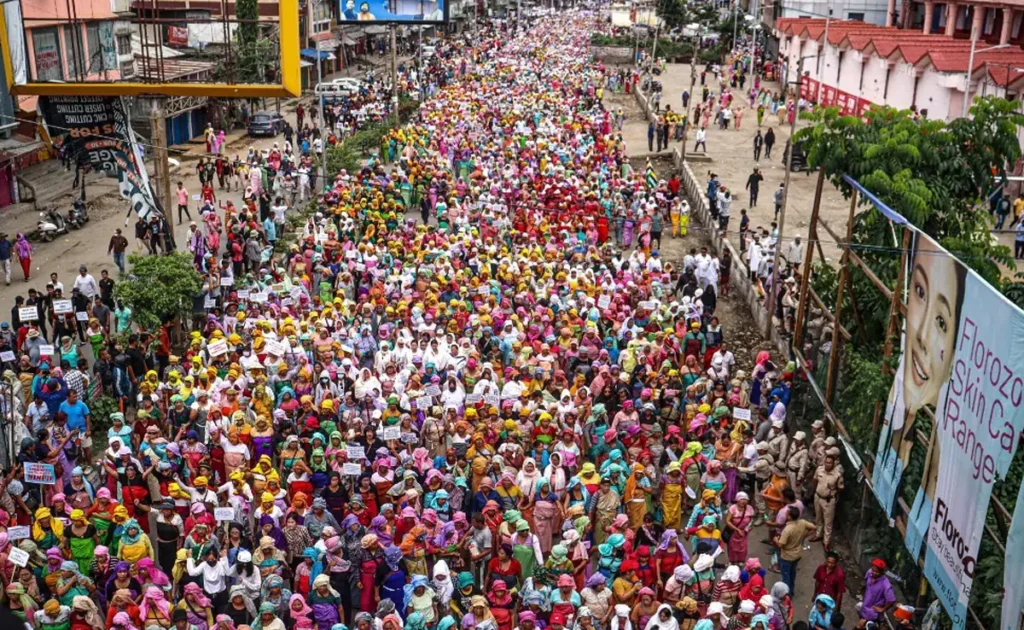 Members of ANSAM participating in a 4 km peaceful rally in Manipur demanding immediate justice.