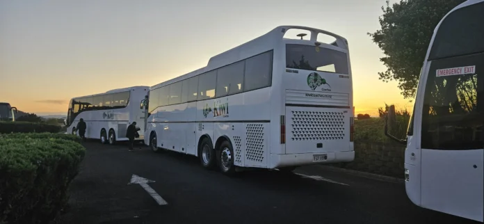 Modern air-conditioned long-distance coaches introduced by Nagaland State Transport replacing older buses.