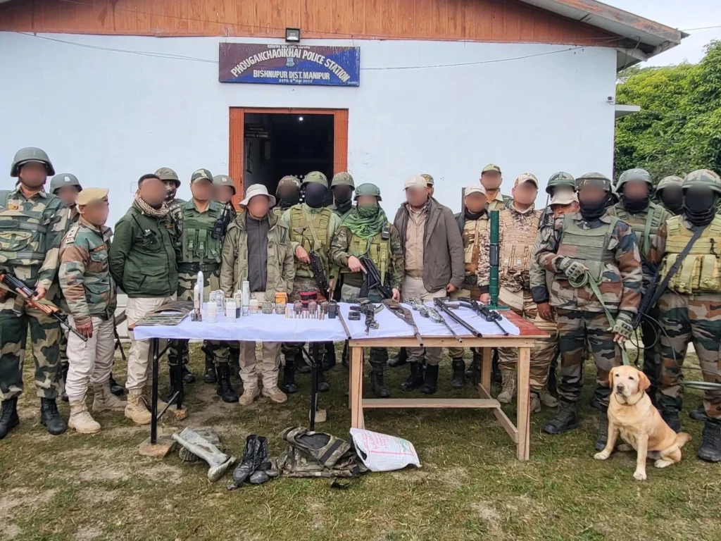 Security personnel conduct coordinated search operations in Churachandpur during a joint mission involving the Army and Assam Rifles.