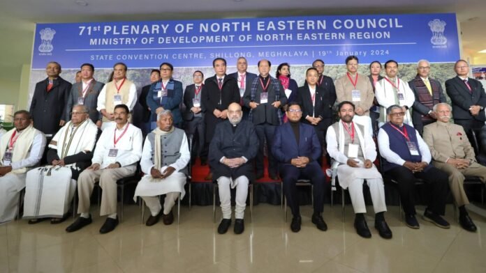Senior leaders reviewing development progress reports during the NEC Plenary Session in Shillong.