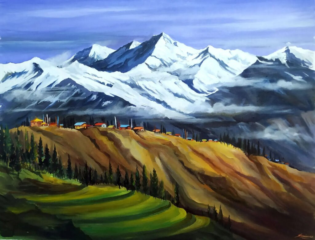 Artists painting scenic Himalayan landscapes during a national-level workshop organized by the Arunachal Pradesh State Academy.