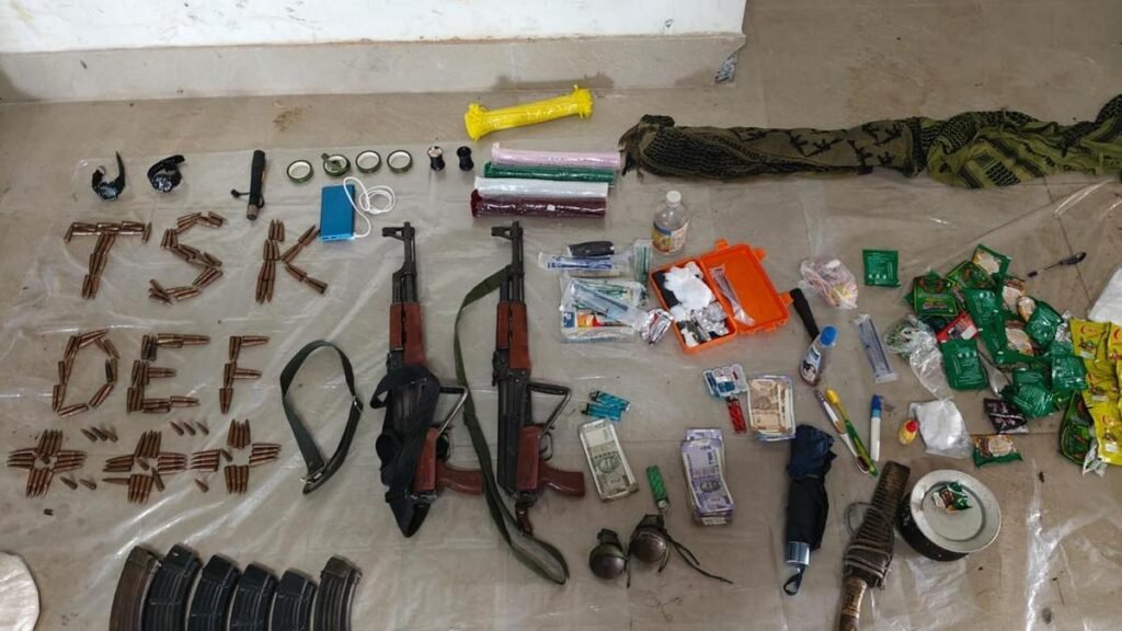 Joint security personnel conduct an operation in Tinsukia following the arrest of two suspected ULFA(I) cadres.