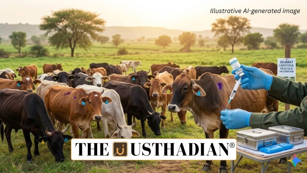 Veterinary professionals vaccinate cattle during a foot-and-mouth disease immunization camp organized to improve livestock health in rural areas.