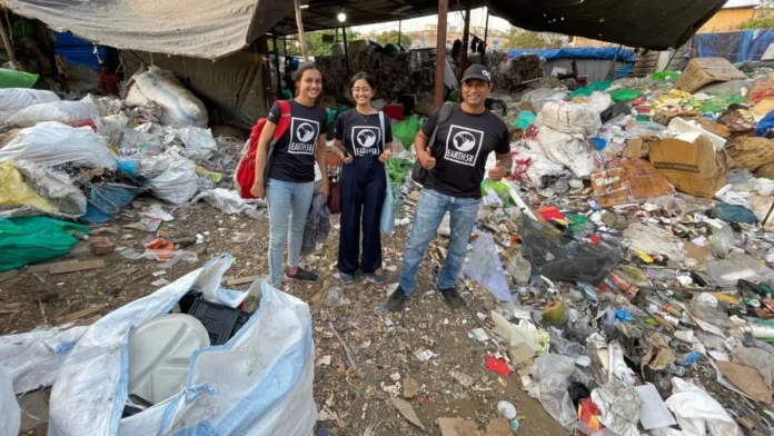Urban enforcement teams inspect plastic waste during an anti-plastic campaign aimed at preventing clogged drains and improving city cleanliness.