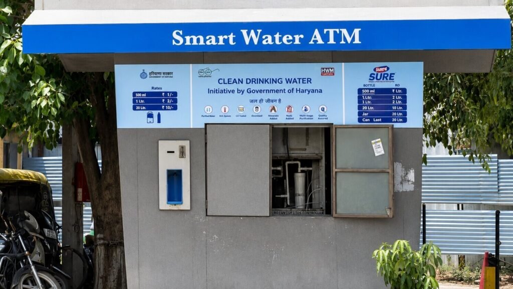 Automated Water ATM installed at a busy urban location providing purified drinking water to the public.