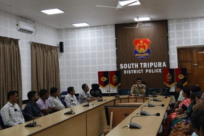 Senior police officials meet at a command center after the West Tripura Superintendent of Police is appointed to lead the Special Investigation Team overseeing the ongoing investigation.