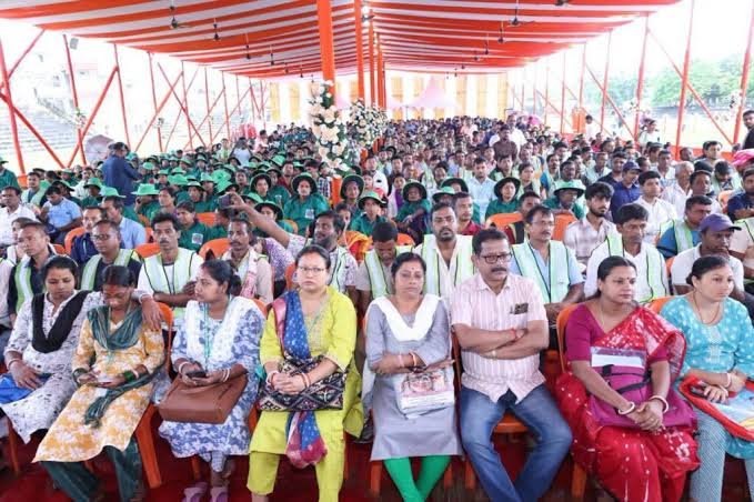 Volunteers and municipal workers participate in the Sabuj Sena environmental drive launched by the Agartala Municipal Corporation to promote cleaner and greener urban spaces.